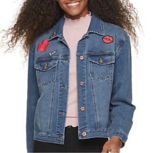 Candies Y2K Style Denim Cropped Jacket Size Small Love Heart Lips Strawberry